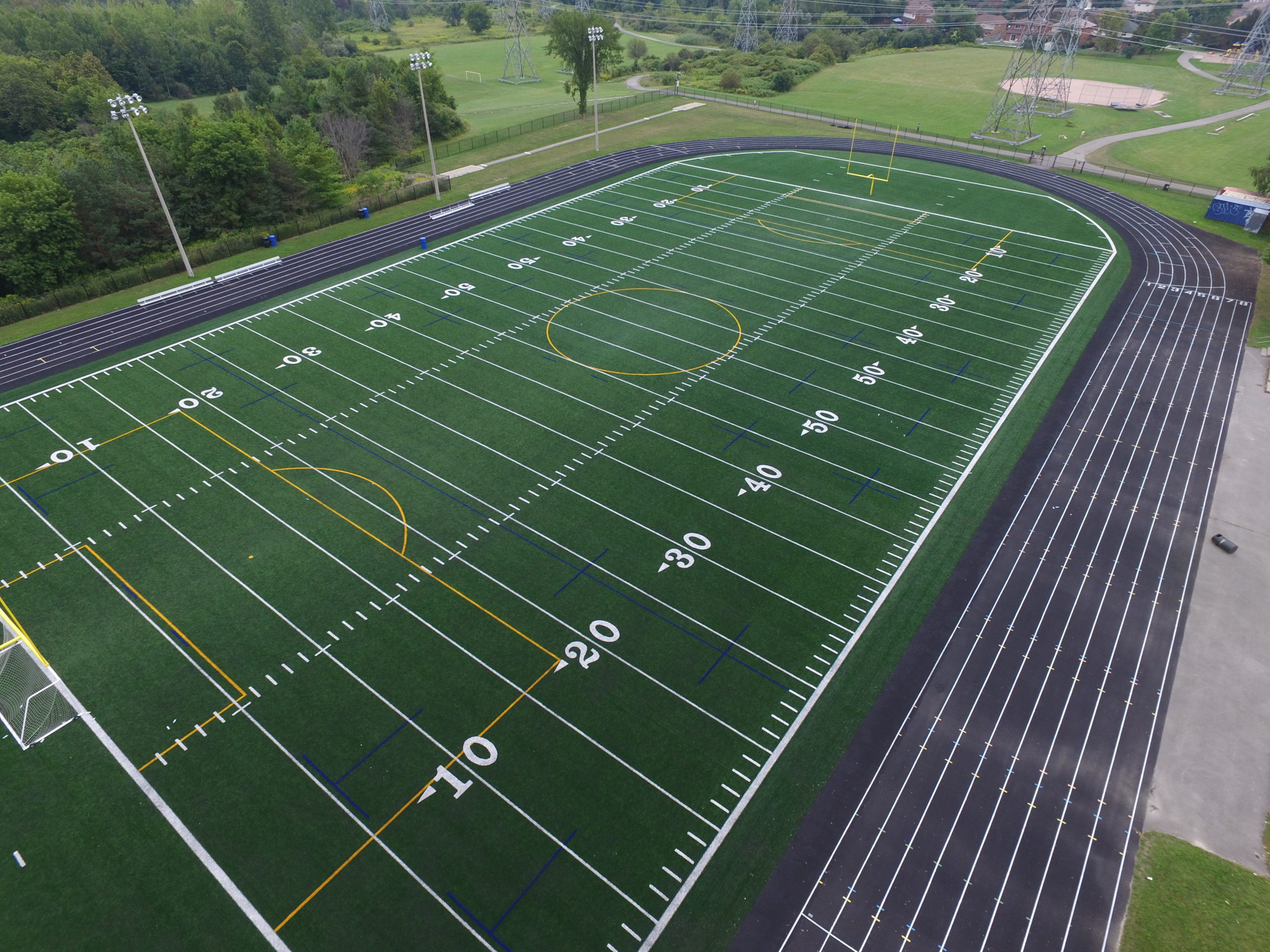 Birds eye view of a football field.