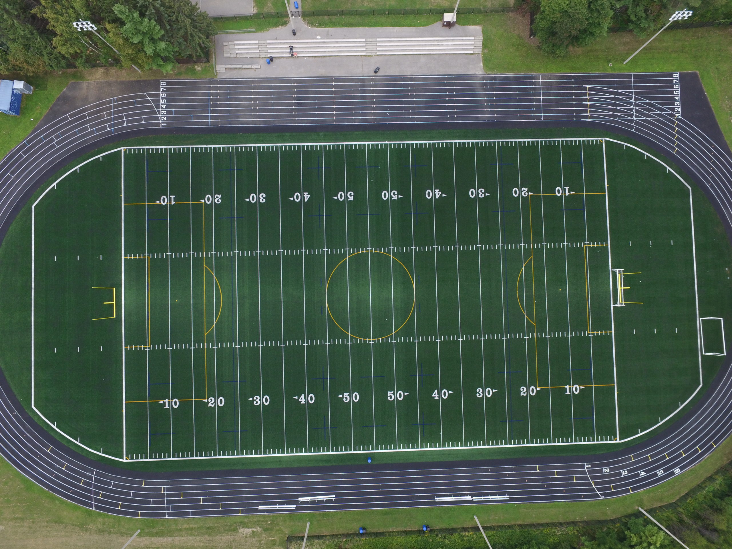 Birds eye view of a football field.