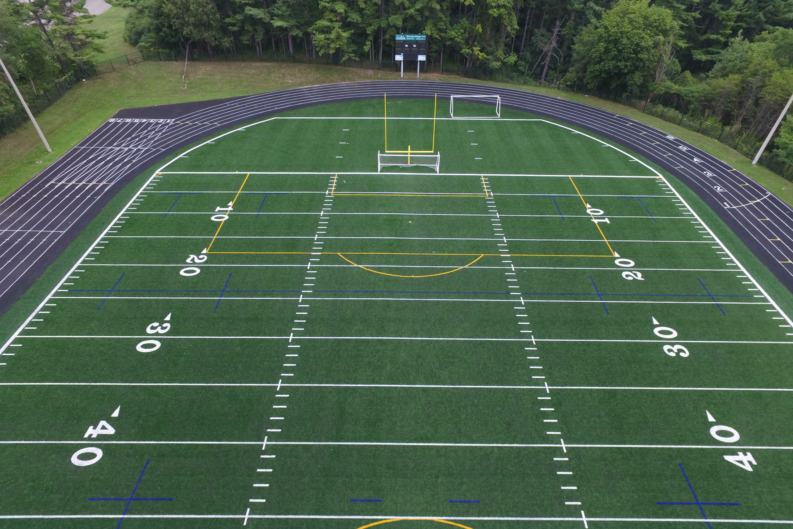 Birds eye view of a football field.