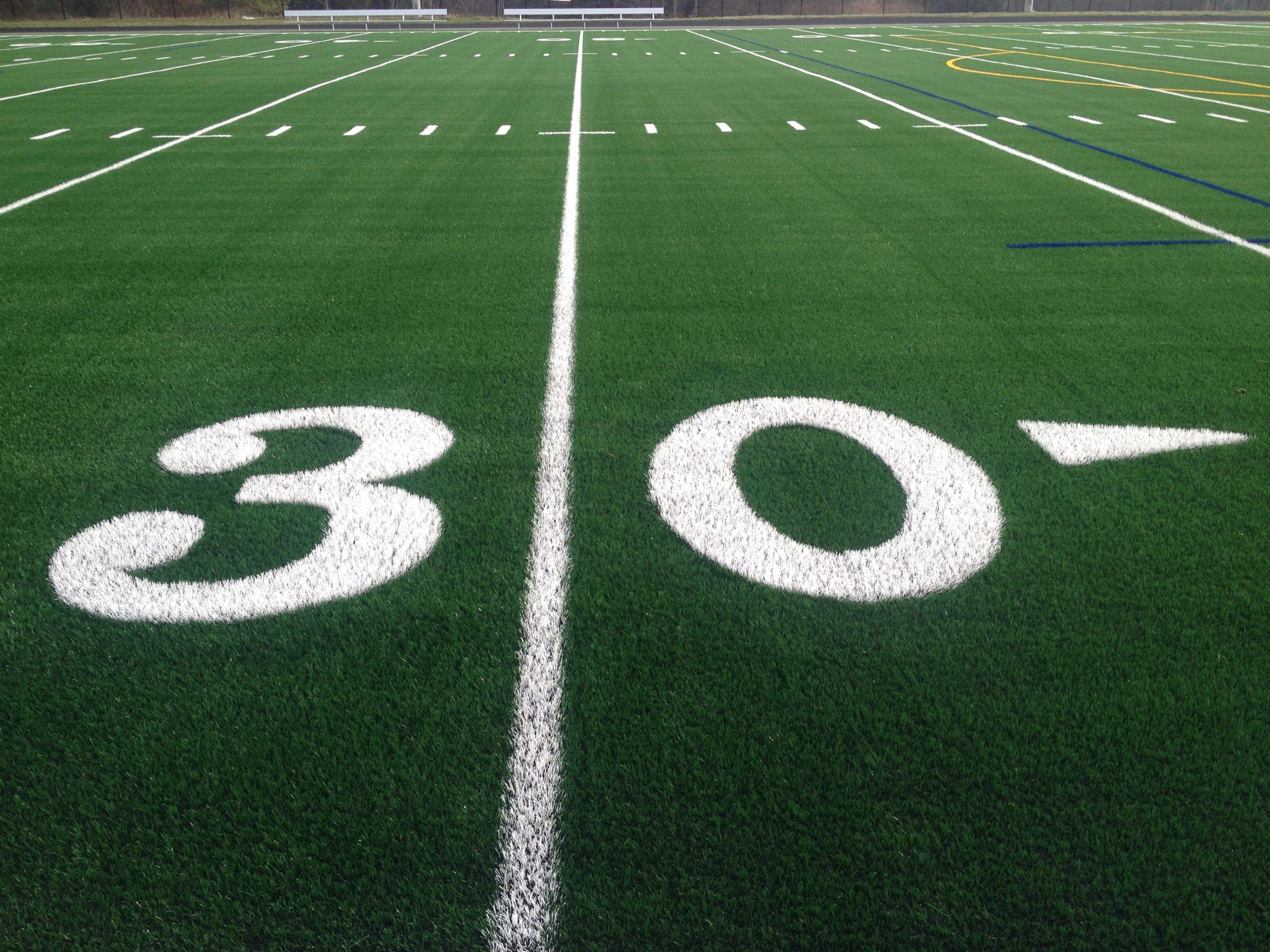 30 yard mark on a football field.