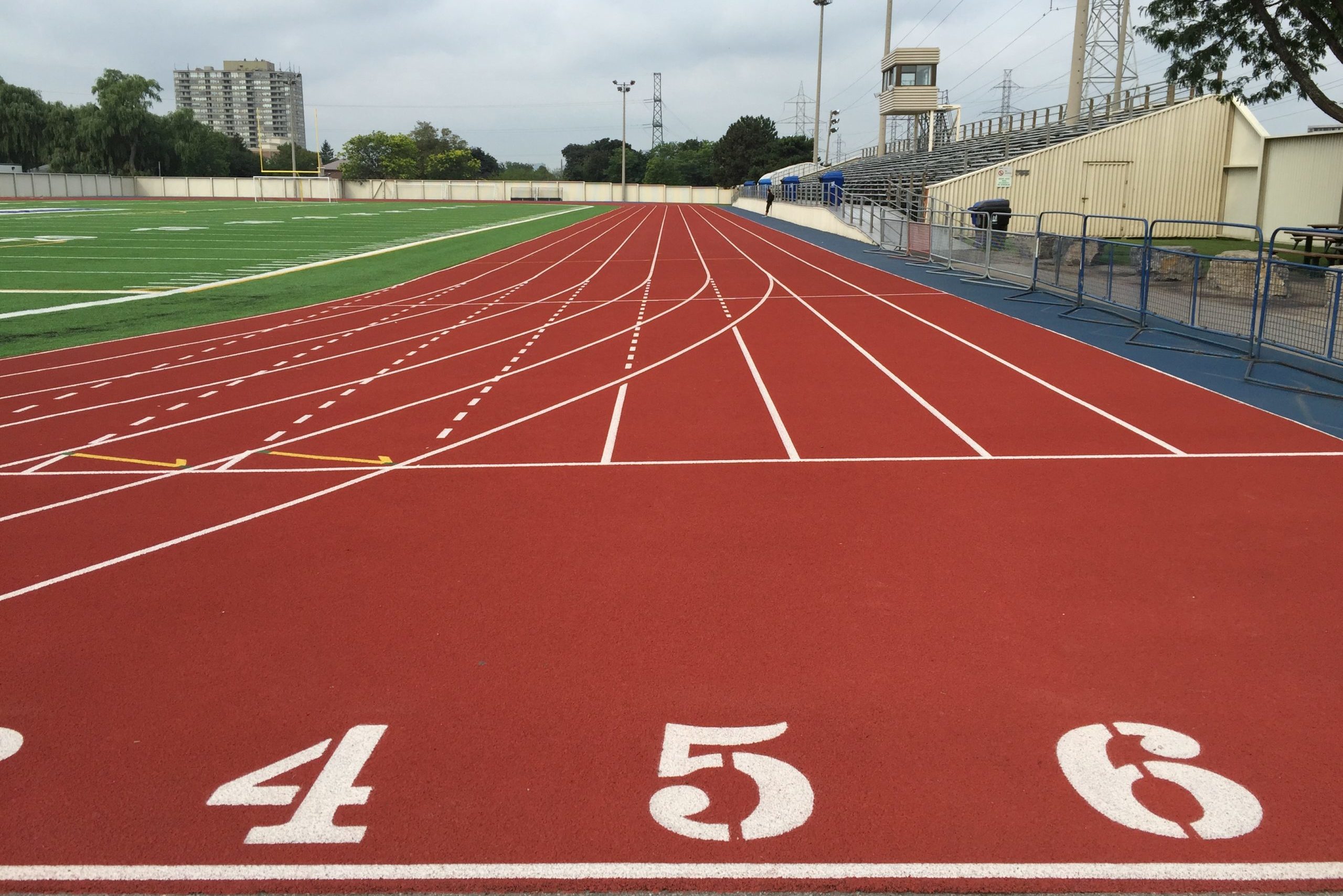 Looking down the running track.