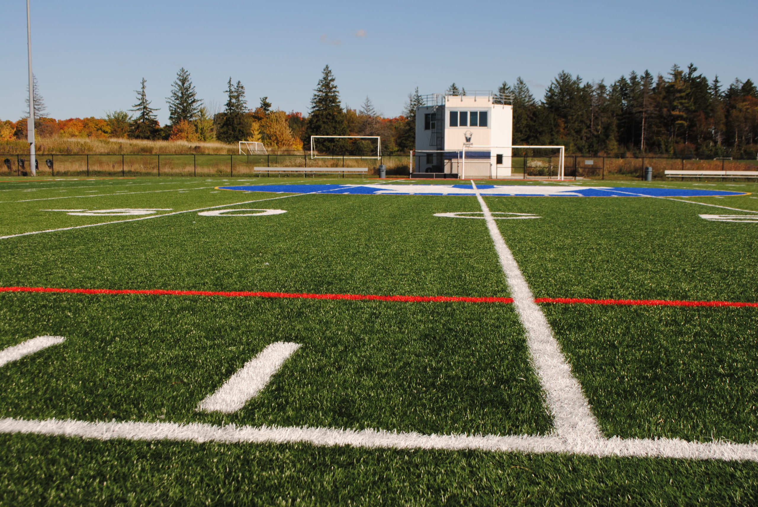 Looking across a soccer field