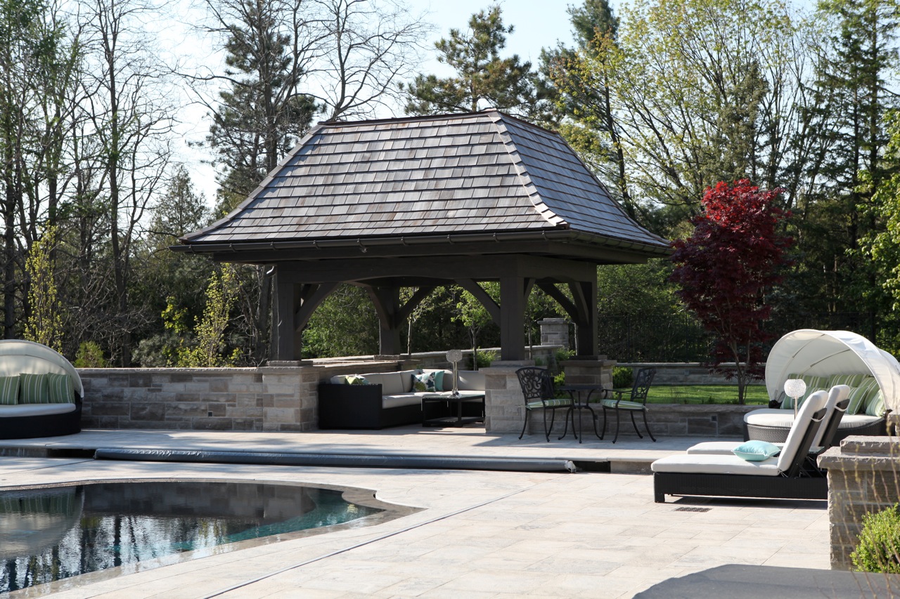 Shade structure at side of pool.